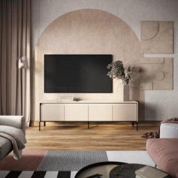 Arte Trend 06 Tv Cabinet In Beige - Ripple Front & Push-To-Open System - W1930mm X H560mm X D400mm