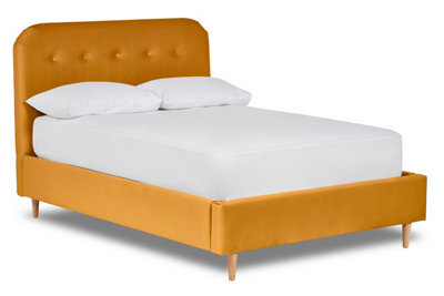Divan Base Direct Celestia Contemporary Button Backed Fabric Bed Base Only 4Ft Small Double- Verlour Mustard - image 1