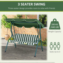 Outsunny 3-Person Garden Swing Chair W/ Adjustable Canopy, Green Stripes - thumbnail 6
