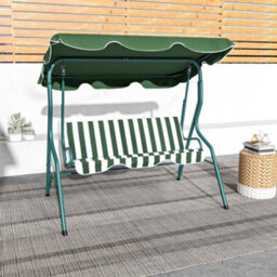 Outsunny 3-Person Garden Swing Chair W/ Adjustable Canopy, Green Stripes - thumbnail 7