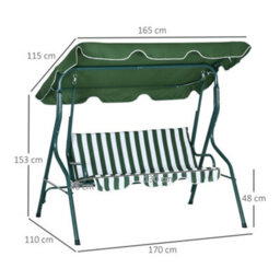 Outsunny 3-Person Garden Swing Chair W/ Adjustable Canopy, Green Stripes - thumbnail 3