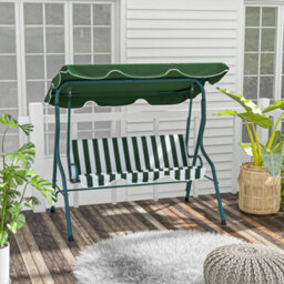 Outsunny 3-Person Garden Swing Chair W/ Adjustable Canopy, Green Stripes - thumbnail 1