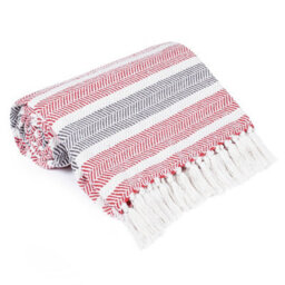 Ehc Stripe Cotton Throw For Double Bed Sofa Couch,150 X 200 Cm, Red / Grey - thumbnail 3