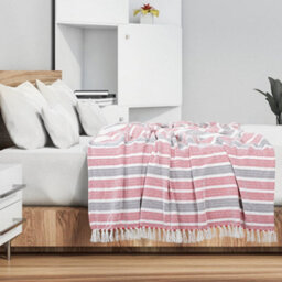 Ehc Stripe Cotton Throw For Double Bed Sofa Couch,150 X 200 Cm, Red / Grey - thumbnail 2