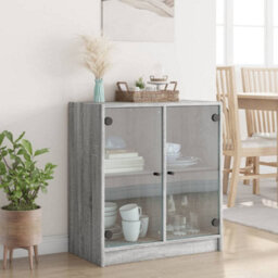 Berkfield Side Cabinet With Glass Doors Grey Sonoma 68X37X75.5 Cm - thumbnail 3