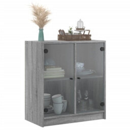 Berkfield Side Cabinet With Glass Doors Grey Sonoma 68X37X75.5 Cm - thumbnail 4