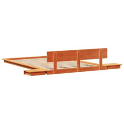 Berkfield Sturdy Floor Bed Frame With Bedside Tables Wax Brown 135X190Cm Solid Wood - thumbnail 7