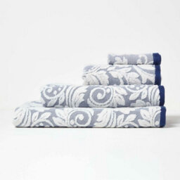 Homescapes Damask 100% Turkish Cotton 600 Gsm Bath Sheet, Navy - thumbnail 2