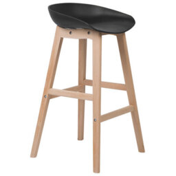 Beliani Nordic Living Set Of 2 Bar Stools 85 Cm - Light Beech Legs And Black Polypropylene Seats - thumbnail 4