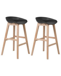 Beliani Nordic Living Set Of 2 Bar Stools 85 Cm - Light Beech Legs And Black Polypropylene Seats - thumbnail 3