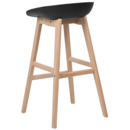 Beliani Nordic Living Set Of 2 Bar Stools 85 Cm - Light Beech Legs And Black Polypropylene Seats - thumbnail 6