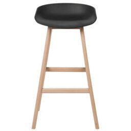 Beliani Nordic Living Set Of 2 Bar Stools 85 Cm - Light Beech Legs And Black Polypropylene Seats - thumbnail 1