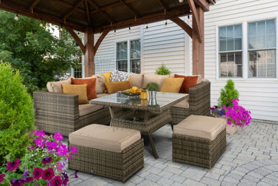 Signature Weave Georgia Wicker Corner Sofa Seat Coffee Table Stools Benches Brown - image 1
