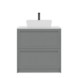 Royal Bathrooms Royal Bathroom Elmore 800mm Matt Pebble Grey Freestanding Bathroom Vanity Unit 2 Drawer Plain White Worktop With Cube Basin - thumbnail 7