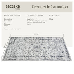 Tectake Washable Rug Aliya - Different Sizes, Oriental Pattern, Non-Slip Underside, Non-Allergenic Short Pile 200 X 274 Cm - Grey - thumbnail 6