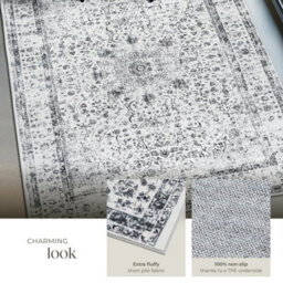Tectake Washable Rug Aliya - Different Sizes, Oriental Pattern, Non-Slip Underside, Non-Allergenic Short Pile 200 X 274 Cm - Grey - thumbnail 4