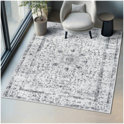 Tectake Washable Rug Aliya - Different Sizes, Oriental Pattern, Non-Slip Underside, Non-Allergenic Short Pile 200 X 274 Cm - Grey - thumbnail 1