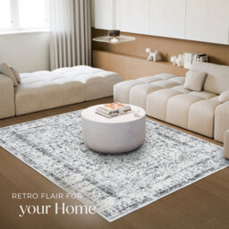 Tectake Washable Rug Aliya - Different Sizes, Oriental Pattern, Non-Slip Underside, Non-Allergenic Short Pile 200 X 274 Cm - Grey - thumbnail 3