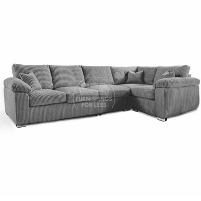 Furnishings For Less UK Delta Large Long Narrow Grey 5 Seater Corner Sofa Right Hand Facing Jumbo Cord L Shape - image 1