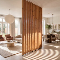 100Cm (10 Slats) 230Cm High Slatted Room Divider / Solid Wood Floor To Ceiling / Timber Partition - thumbnail 5