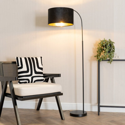 Valuelights Curva Black Arched Floor Lamp With Black Velvet / Gold Inner Shade - image 1