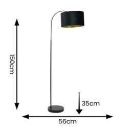 Valuelights Curva Black Arched Floor Lamp With Black Velvet / Gold Inner Shade - thumbnail 4