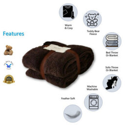 TheWhiteWater Limited Blanket Throw Teddy Bear Flannel Fleece Fluffy Fur Super Soft King 200 X 240 Cm Brown - thumbnail 3