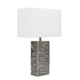 Modern Chrome Table Lamp Textured Base Rectangle Shade Led Light - thumbnail 1