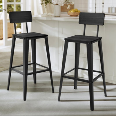 LEDREM Set Of 2 Bar Height Stools, Bar Stools, Tall Barstools With Back, Counter Bar Chairs For Kitchen Island, Steel Frame, Black - image 1