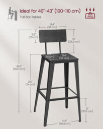 LEDREM Set Of 2 Bar Height Stools, Bar Stools, Tall Barstools With Back, Counter Bar Chairs For Kitchen Island, Steel Frame, Black - thumbnail 5