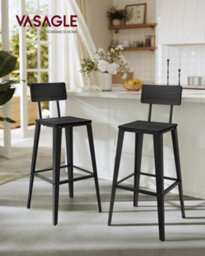 LEDREM Set Of 2 Bar Height Stools, Bar Stools, Tall Barstools With Back, Counter Bar Chairs For Kitchen Island, Steel Frame, Black - thumbnail 2