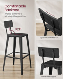 LEDREM Set Of 2 Bar Height Stools, Bar Stools, Tall Barstools With Back, Counter Bar Chairs For Kitchen Island, Steel Frame, Black - thumbnail 6