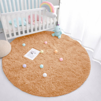 Aspire Homeware Non-Slip Beige Shaggy Rug Soft Fluffy Washable, Round Living Area And Bedroom Rug, (L)120Cm X (W)120Cm - image 1
