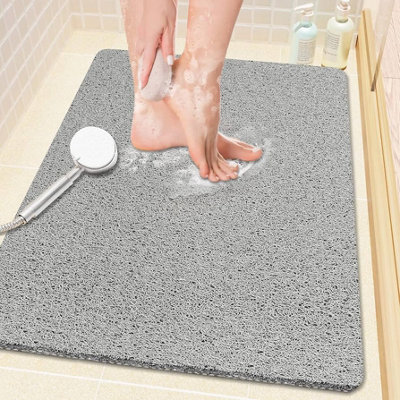 Tile Prime Anti Slip Pvc Loofah Shower Mat - Anti Mould Washable Bath Mat Rectangular 90X60Cm Grey - image 1
