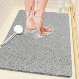 Tile Prime Anti Slip Pvc Loofah Shower Mat - Anti Mould Washable Bath Mat Rectangular 90X60Cm Grey
