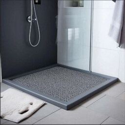 Tile Prime Anti Slip Pvc Loofah Shower Mat - Anti Mould Washable Bath Mat Rectangular 90X60Cm Grey - thumbnail 2