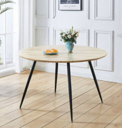 Hallowood Furniture Cullompton Large Round Dining Table (120Cm) With Oak Effect Top And Black Legs