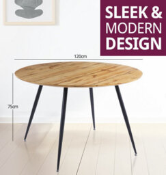 Hallowood Furniture Cullompton Large Round Dining Table (120Cm) With Oak Effect Top And Black Legs - thumbnail 3