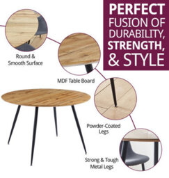 Hallowood Furniture Cullompton Large Round Dining Table (120Cm) With Oak Effect Top And Black Legs - thumbnail 2