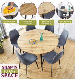 Hallowood Furniture Cullompton Large Round Dining Table (120Cm) With Oak Effect Top And Black Legs - thumbnail 5