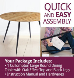 Hallowood Furniture Cullompton Large Round Dining Table (120Cm) With Oak Effect Top And Black Legs - thumbnail 7