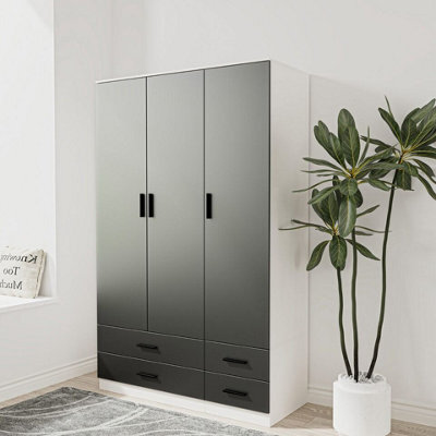 Urbn-Living Urbnliving 180Cm Height Black 3 Door 4 Drawer Wardrobe Storage Shelf Modern Bedroom White Furniture - image 1