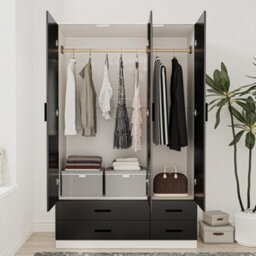 Urbn-Living Urbnliving 180Cm Height Black 3 Door 4 Drawer Wardrobe Storage Shelf Modern Bedroom White Furniture - thumbnail 3