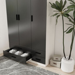 Urbn-Living Urbnliving 180Cm Height Black 3 Door 4 Drawer Wardrobe Storage Shelf Modern Bedroom White Furniture - thumbnail 2