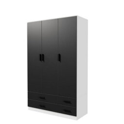 Urbn-Living Urbnliving 180Cm Height Black 3 Door 4 Drawer Wardrobe Storage Shelf Modern Bedroom White Furniture - thumbnail 5