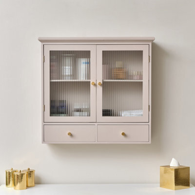 Melody Maison Pink Reeded Glass Wall Cabinet With Drawers - image 1