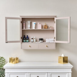 Melody Maison Pink Reeded Glass Wall Cabinet With Drawers - thumbnail 4