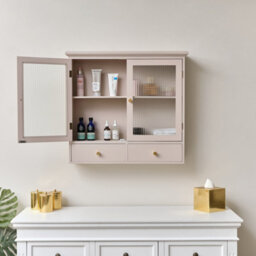 Melody Maison Pink Reeded Glass Wall Cabinet With Drawers - thumbnail 3