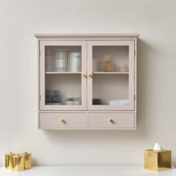 Melody Maison Pink Reeded Glass Wall Cabinet With Drawers - thumbnail 1