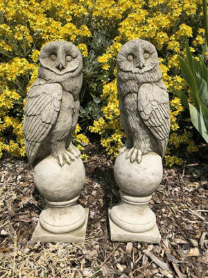 Burgess Pair Of Barn Owl Finials Stone Statues Outdoor Garden Ornament Animal Sculpture - image 1